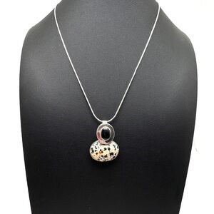 Vintage Sterling Silver Dalmation Jasper and Black Onyx Pendant Necklace